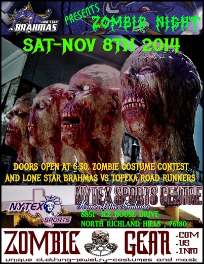 Ad for Zombie Gear hosting hockey playoffs at NYTEX rec center, NRH Texas