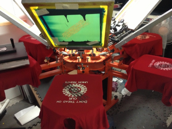 Printing shirts for the Aerospace Union at Zombie Gear